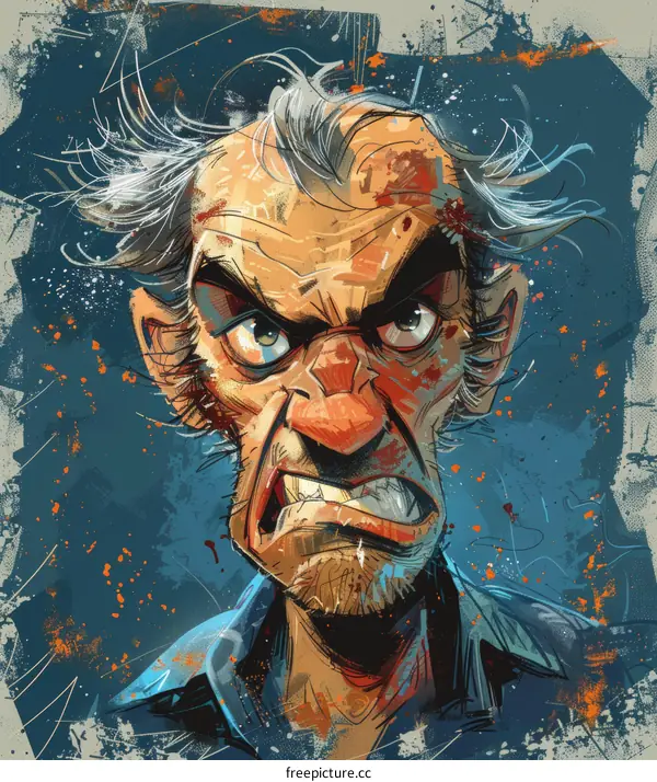 Portrait of an old man with a beard and a scowl on his face