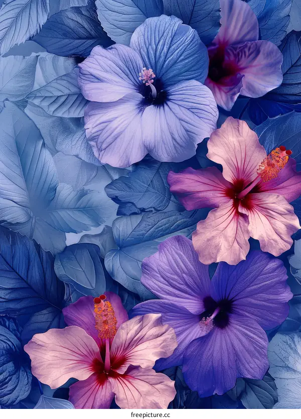 Macro Shot of a Purple and Blue Hibiscus Flower
