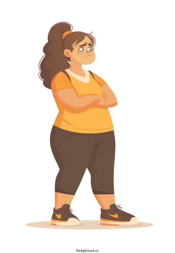 Illustration of a plus-size woman looking sad and standing with crossed arms