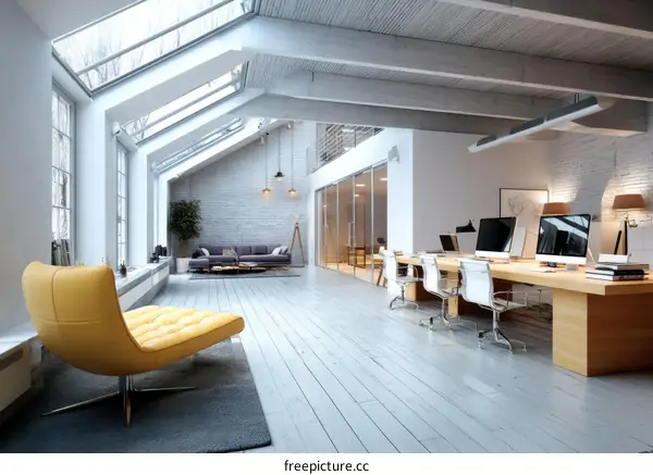 Modern Open-Plan Office Space with Skylights