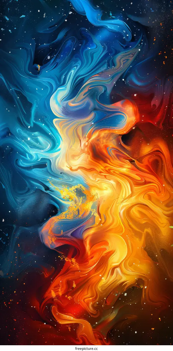 Colorful liquid shapes swirl in deep space