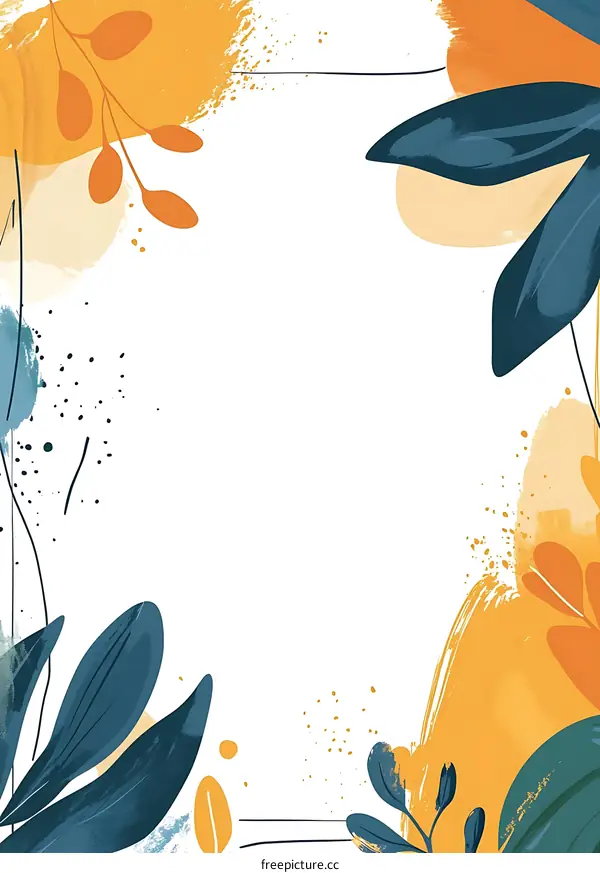 Abstract Watercolor Background With Blue Green Leaves