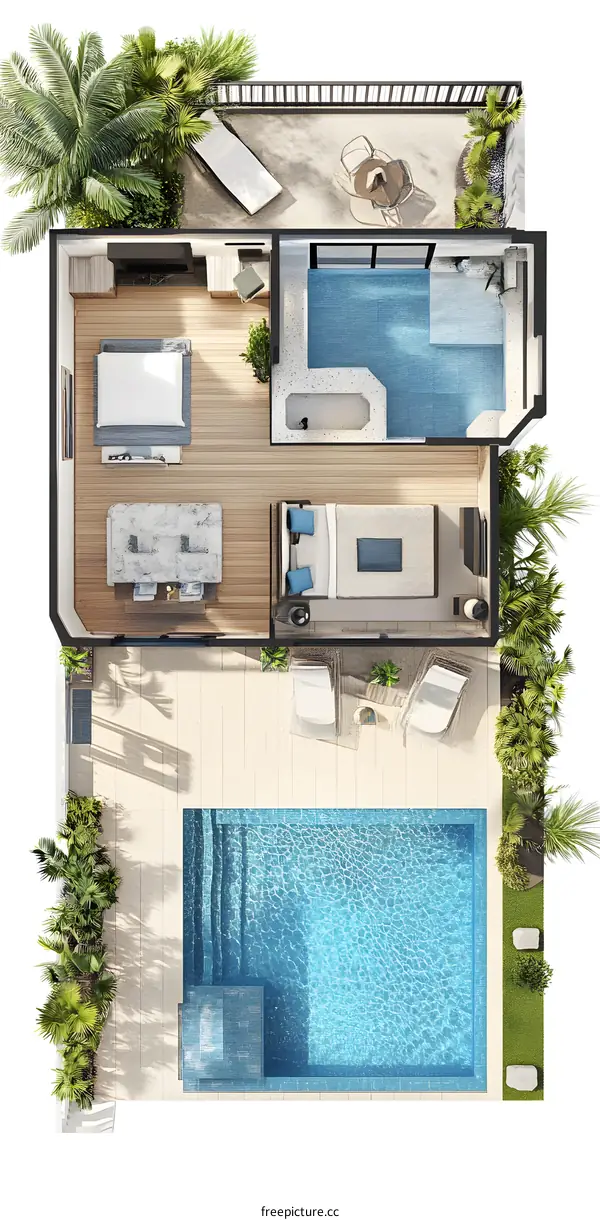 Top View of a Modern Luxury Villa with Private Pool