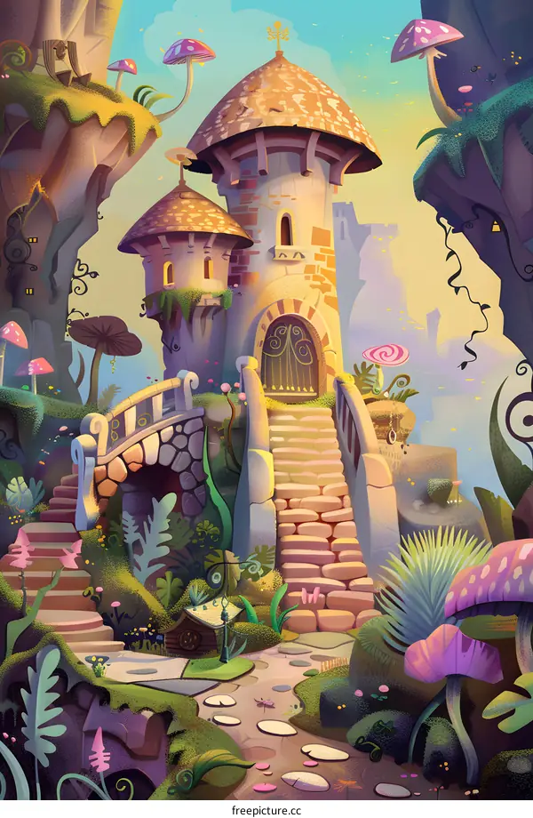 Fantasy Illustration of a Stone Castle in a Lush Forest