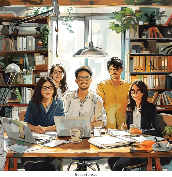 Illustration of a business office scene