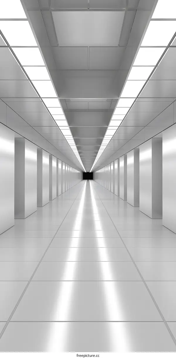 Abstract White Corridor with Bright Lights