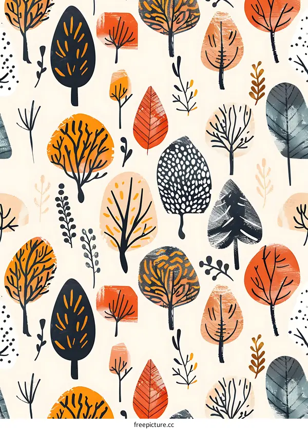 Abstract Hand Drawn Autumn Forest Seamless Pattern