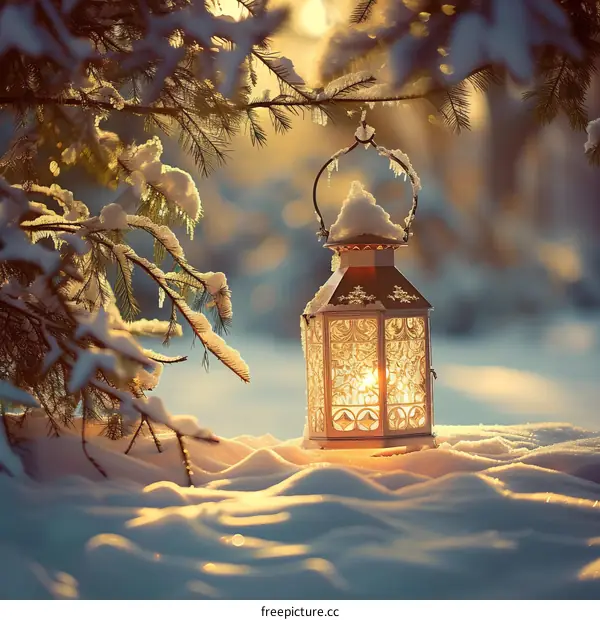 lantern in the snow forest