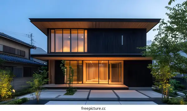 Modern Black and Wood Japanese House Exterior