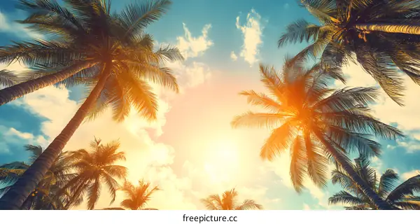 Tropical Palm Trees Sunset Sky Background