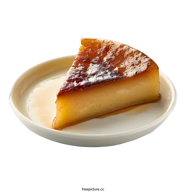 [Transparent Background PNG]Slice of Flan Dessert on a Plate
