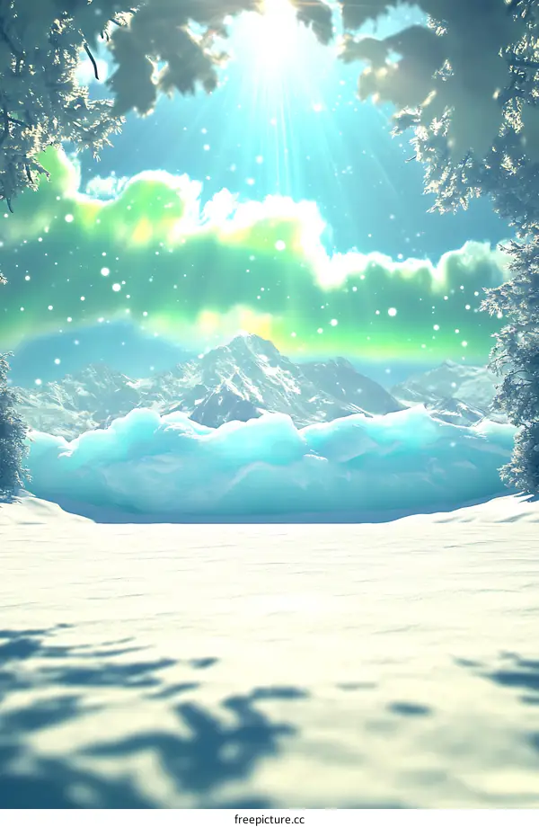 Winter Mountain Landscape with Aurora Borealis