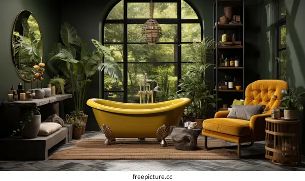 Stunning Luxury Bathroom with a Yellow Bathtub
