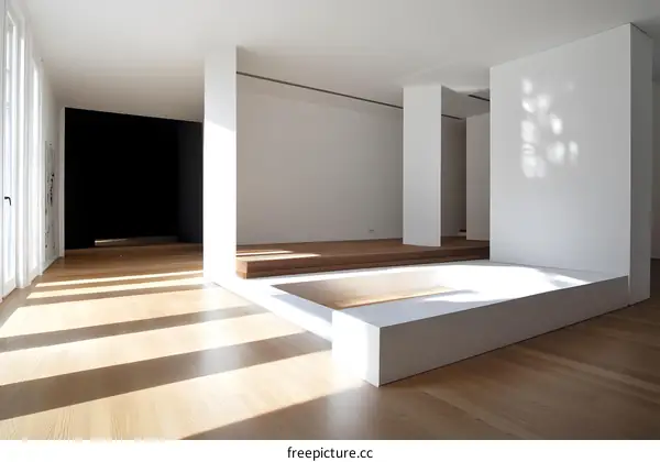 Modern Minimalist Living Room Interior Design with White Walls and Wooden Floor