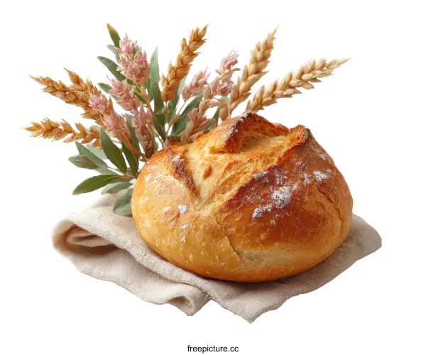 [Transparent Background PNG]Freshly Baked Crusty Bread with Wheat Ears
