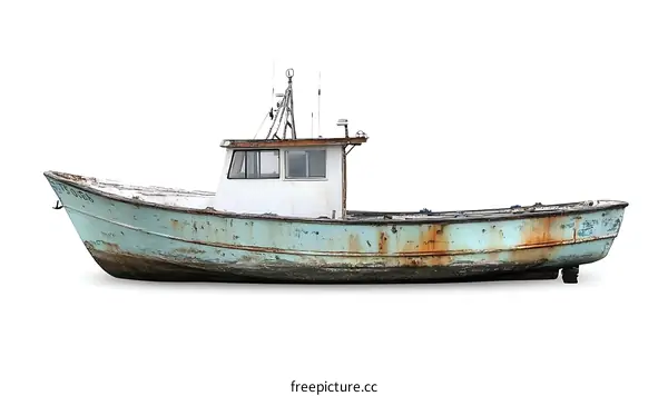 Rusty Fishing Boat Isolated on White Background