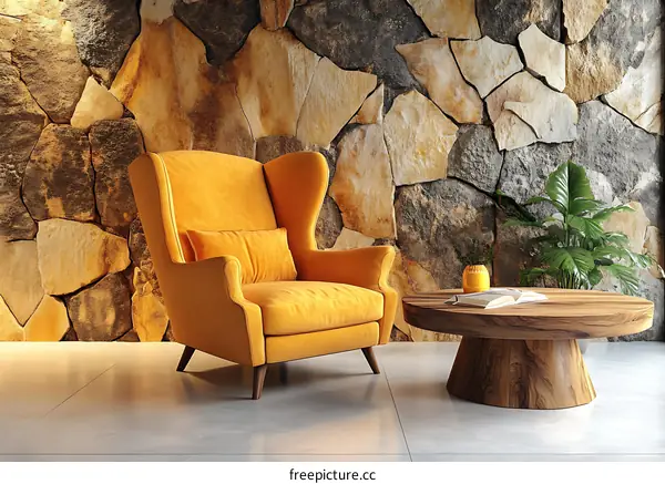 Modern Living Room with Mustard Yellow Wingback Chair
