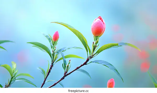 Delicate Peach Blossom Bud in Springtime