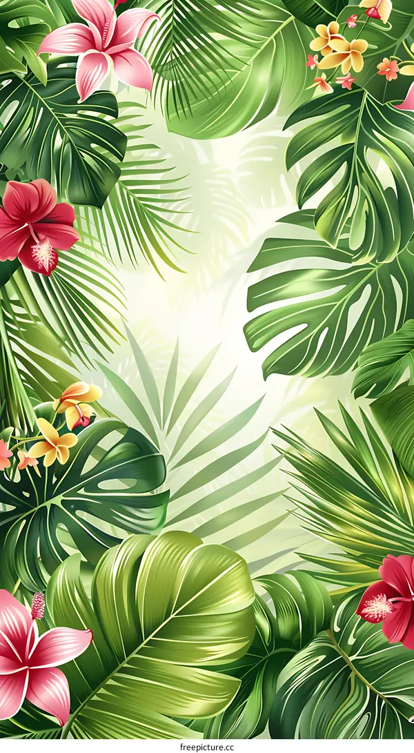 Tropical Green Leaves Floral Background