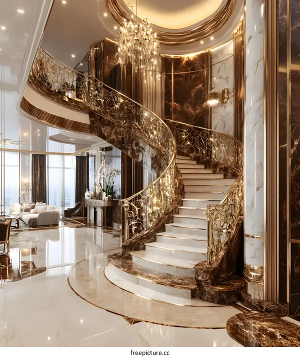 Luxury Interior Design with a Grand Staircase and Chandelier