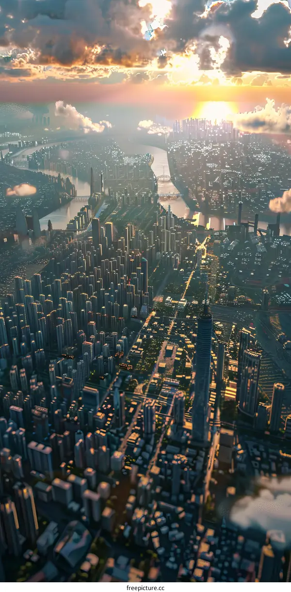 Futuristic City Skyline at Sunset