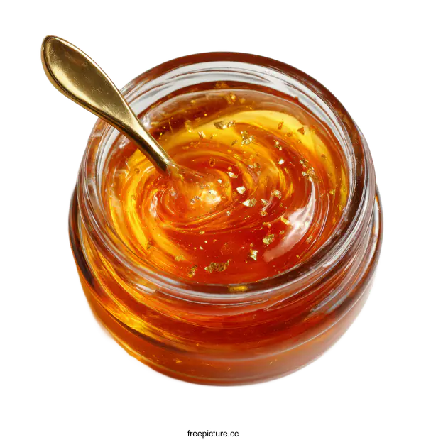 [Transparent Background PNG]Gold Flakes Honey or Jam in a Glass Jar