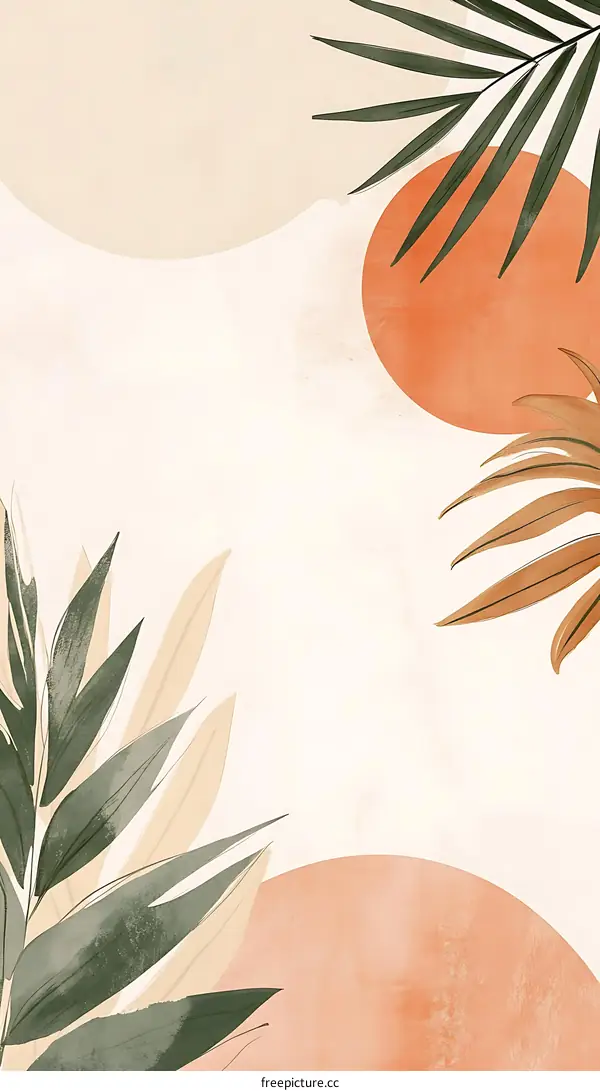 Abstract Art with Tropical Leaves and Sun