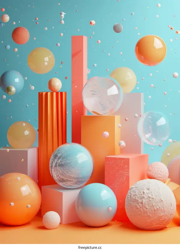 Colorful Abstract Sphere and Geometric Shapes Composition