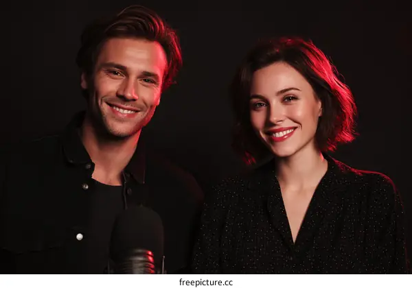 Smiling Caucasian Couple Studio Portrait