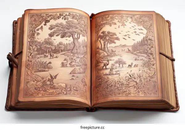 Illustration of an Open Book with Forest on Left and Desert on Right