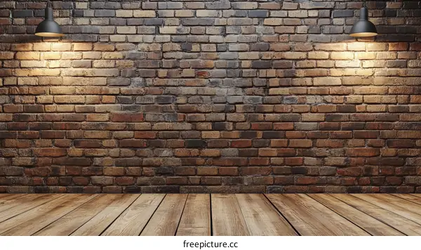 Empty Room with Brick Wall and Wooden Floor
