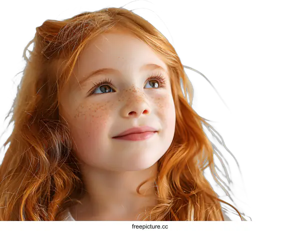 [Transparent Background PNG]Little Girl with Red Hair Looking Up