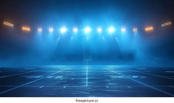 American football field under bright spotlights