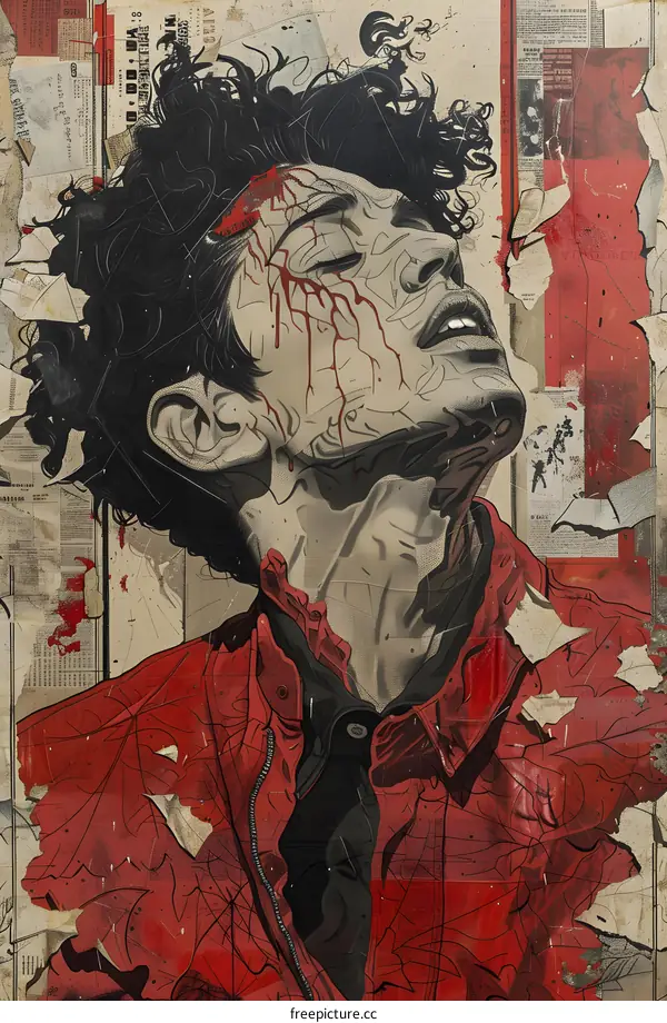 Bleeding Man Collage Art
