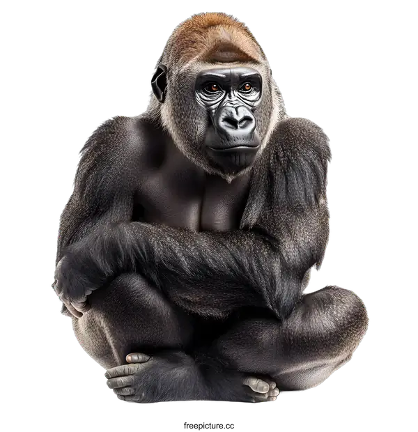 [Transparent Background PNG]Silverback Gorilla Sitting Isolated on White Background