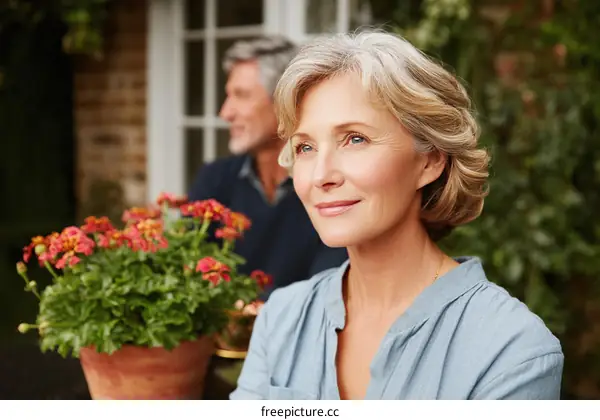 Mature woman enjoying a beautiful outdoor setting
