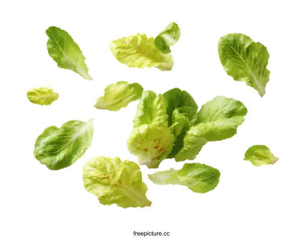 [Transparent Background PNG]Fresh Lettuce Leaves Flying in the Air