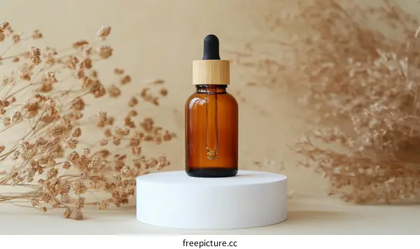 Amber Glass Dropper Bottle on White Display