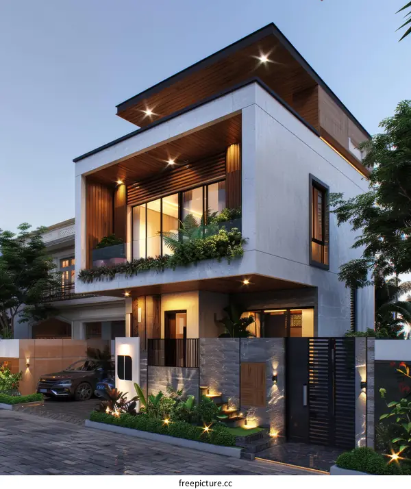 Modern House Exterior Design at Dusk