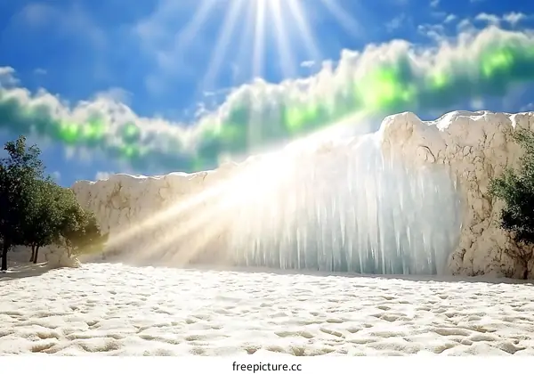 Winter Landscape With Frozen Waterfall