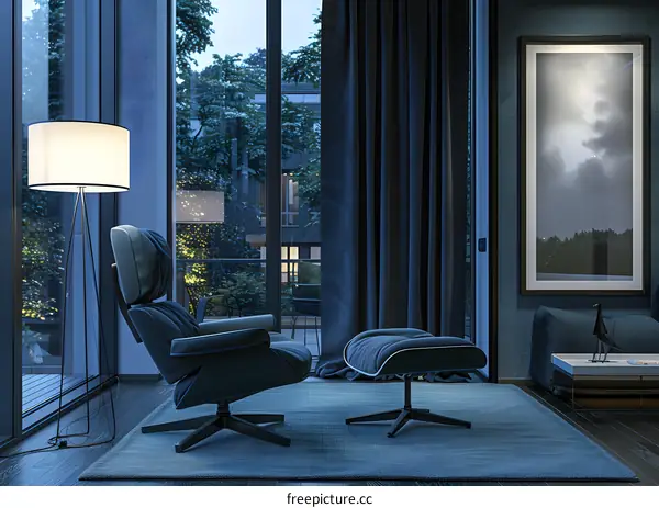 Modern Living Room Interior Design with Blue Tones and Comfortable Seating