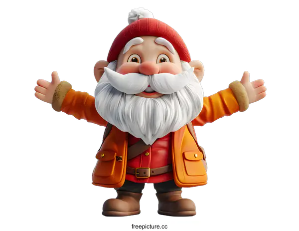 [Transparent Background PNG]3D Render of a Happy Gnome with Open Arms
