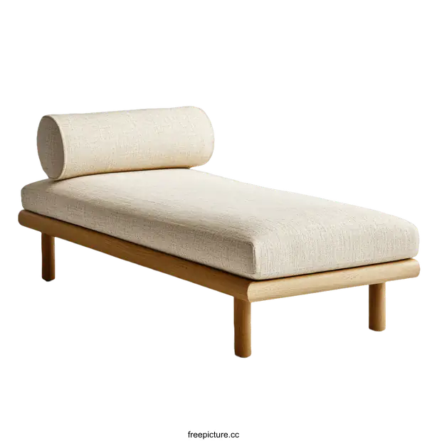[Transparent Background PNG]Modern Wooden Daybed with Light Beige Cushions