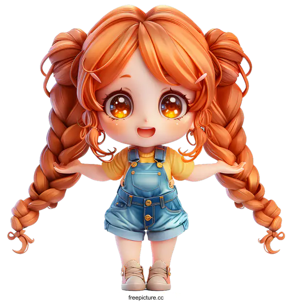 [Transparent Background PNG]Cute Cartoon Girl with Braids