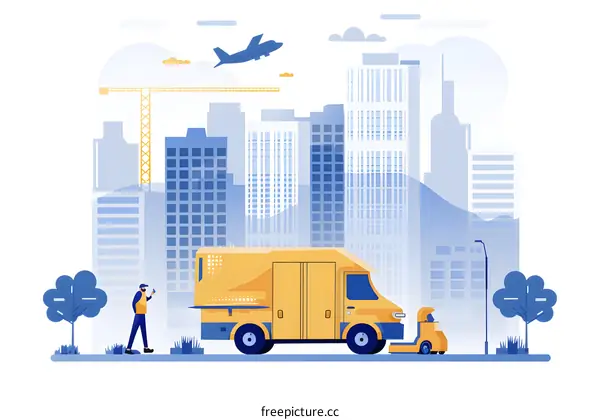 Delivery Truck in City with Person