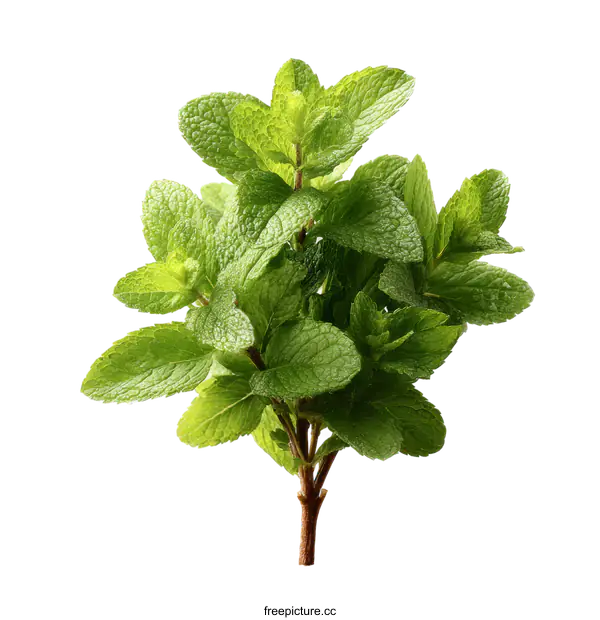 [Transparent Background PNG]Fresh Mint Sprig Close-up