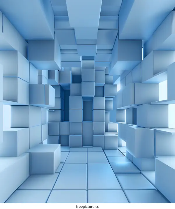Abstract Blue Geometric Cube Room Background
