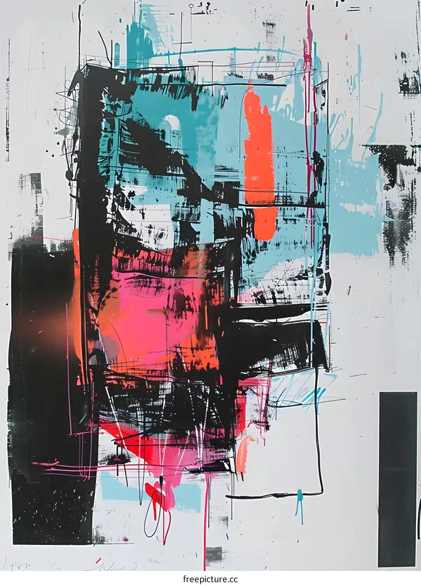 Abstract Art with Black, Pink, and Blue Colors