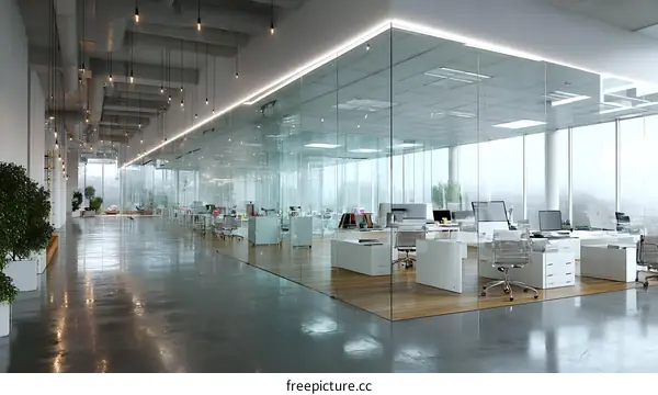 Modern Open-Plan Office Space with Glass Partitions