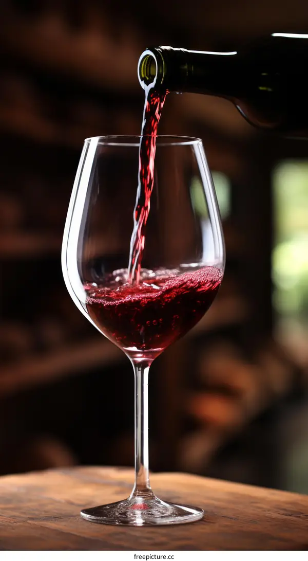 Pouring Red Wine into a Glass